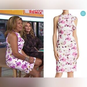 Black Halo Pabla floral Pink/ivory Ruffled Sheath cocktail Dress